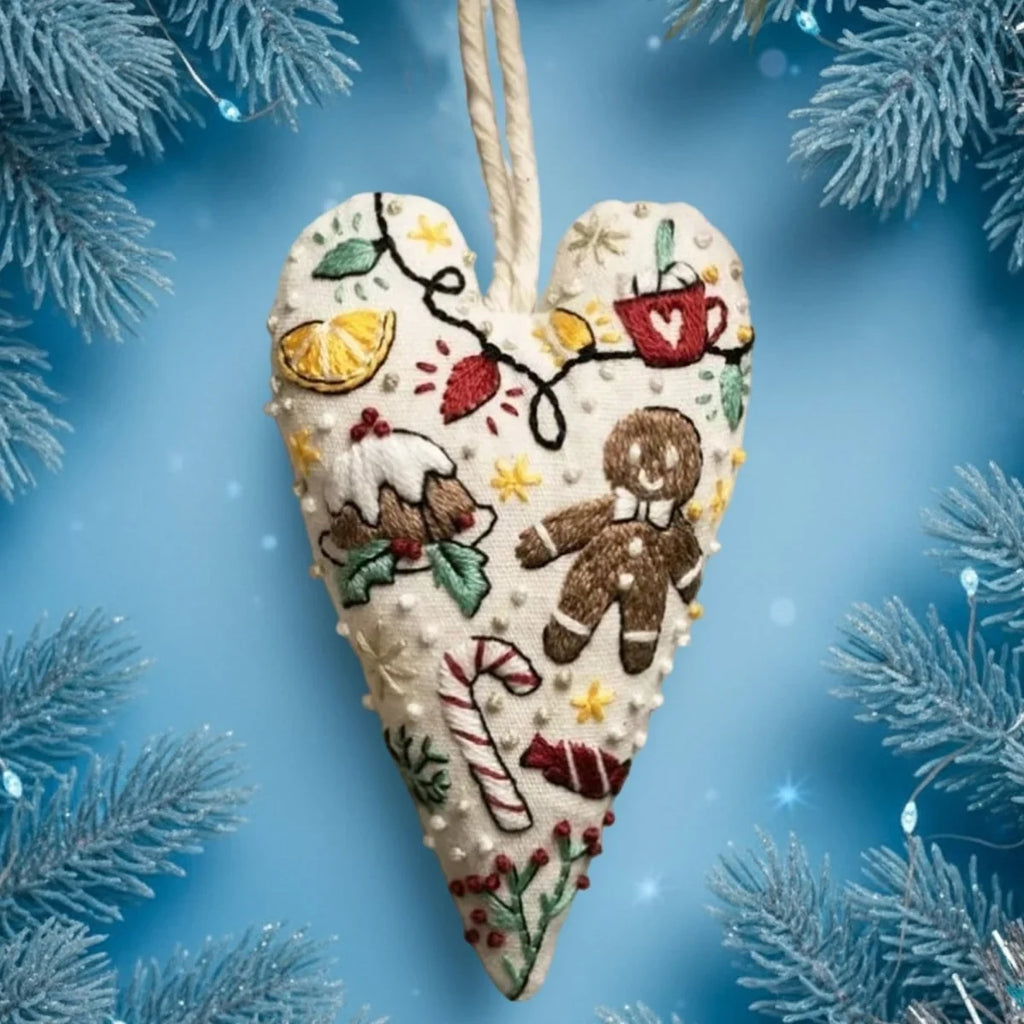 Christmas Embroidery Kit for Beginners with Heart-Shaped Ornament and Hoop - Image 8