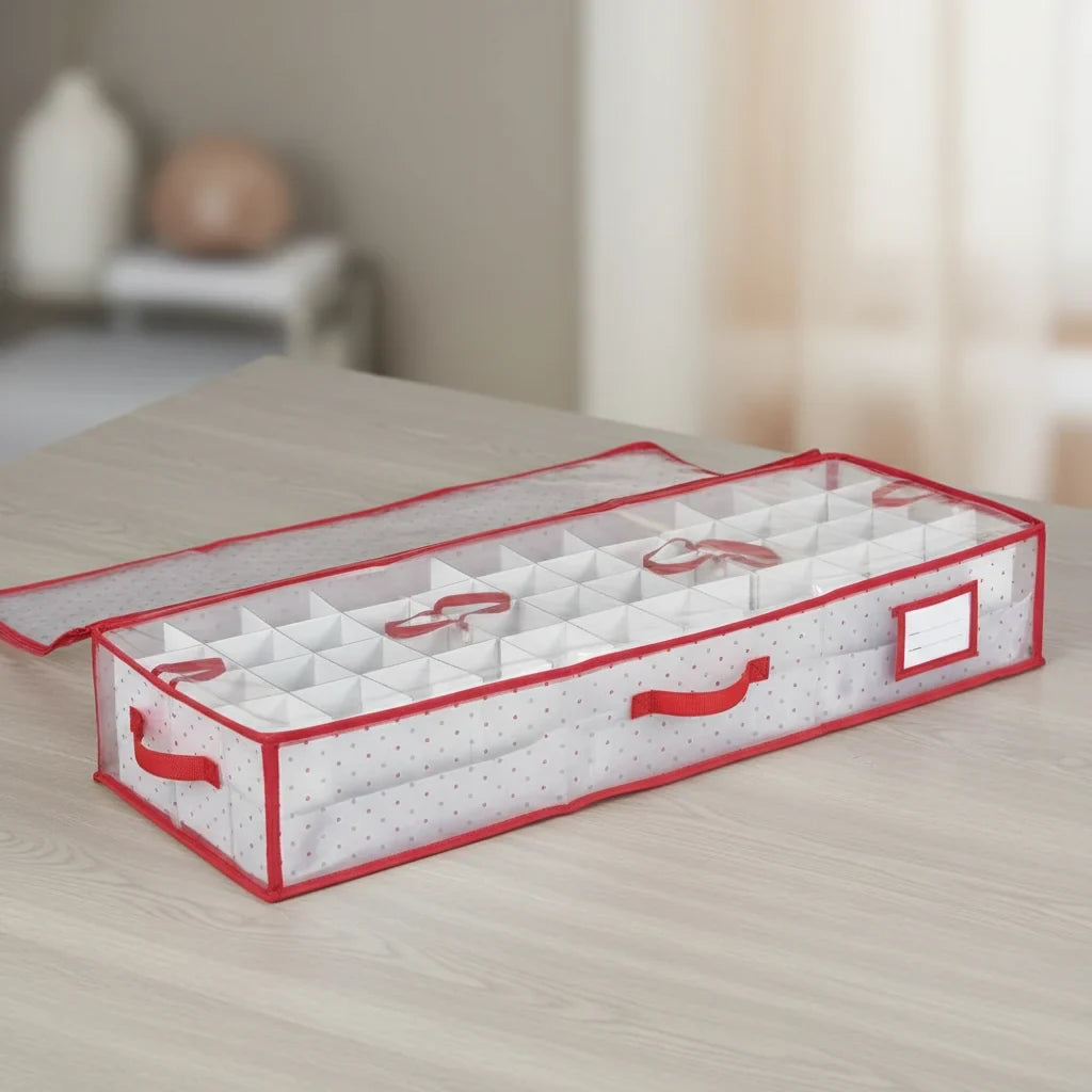 Christmas Ornament Storage Container with Zippered Lid and Grid Dividers - Image 4