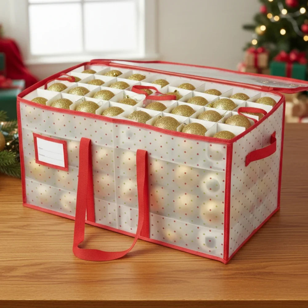Christmas Ornament Storage Container with Zippered Lid and Grid Dividers - Image 5