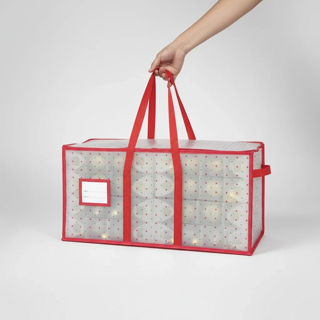 Christmas Ornament Storage Container with Zippered Lid and Grid Dividers - Image 8