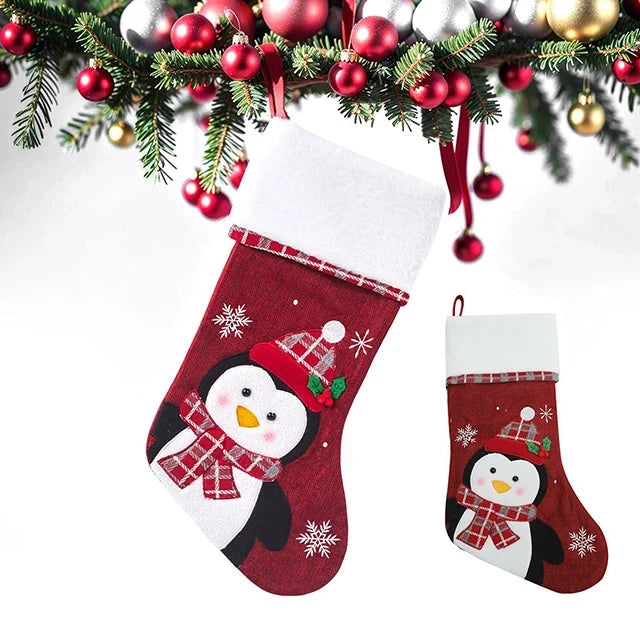 Christmas Stockings with Plush Cuff Embroidered Snowflakes and Applique Details - Image 13