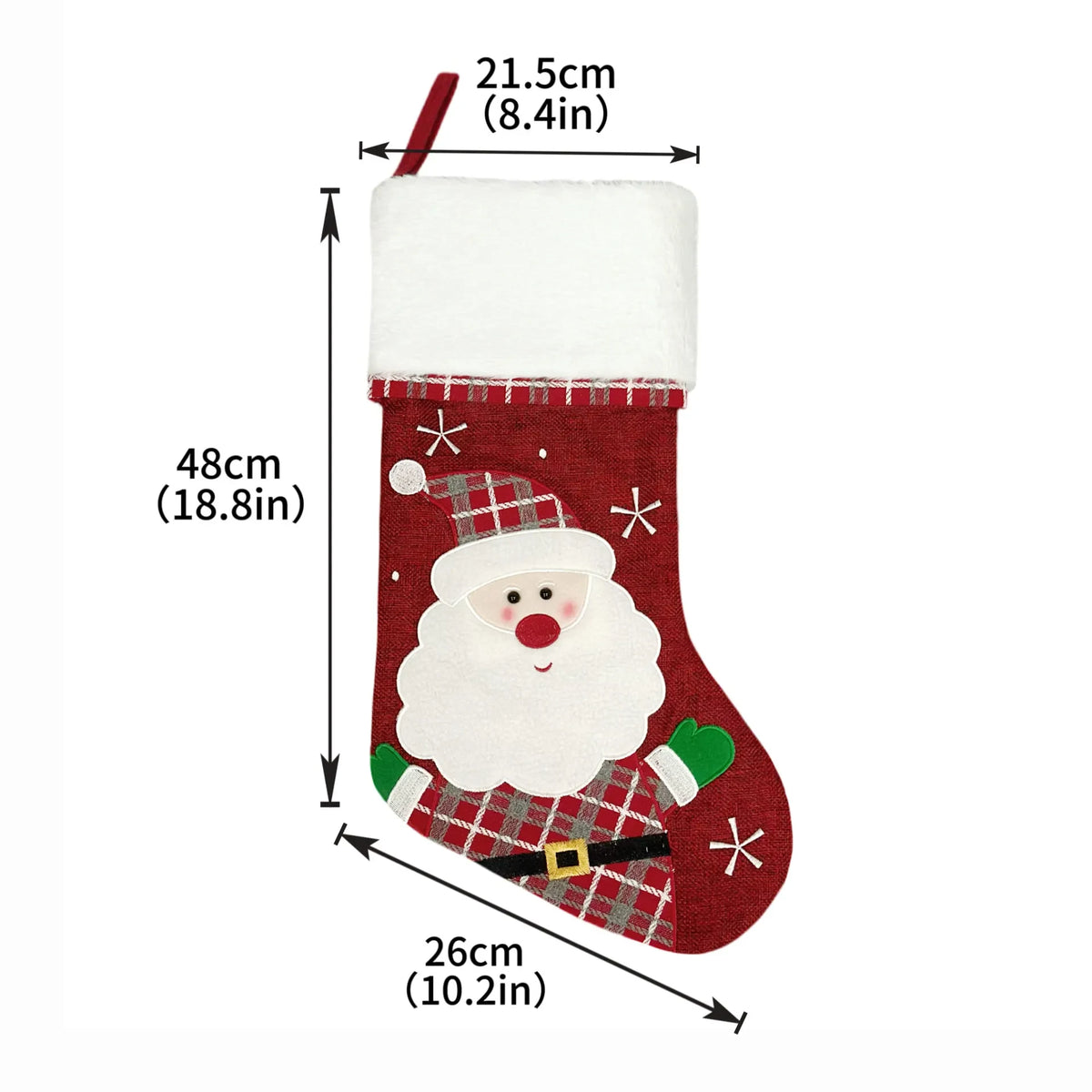 Christmas Stockings with Plush Cuff Embroidered Snowflakes and Applique Details - Image 14