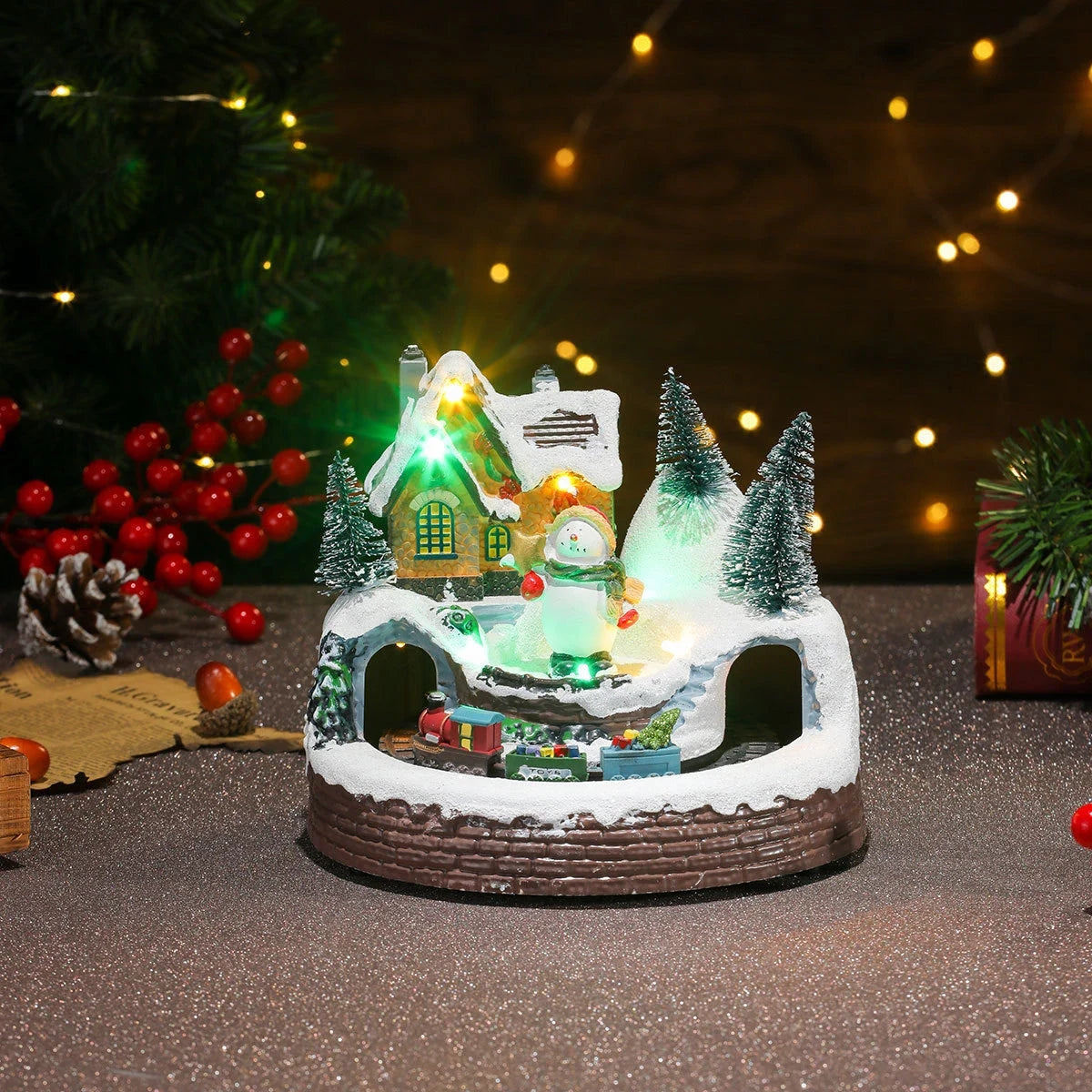 Christmas Village with Animated Train Rotating Tree and LED Lights - Image 27