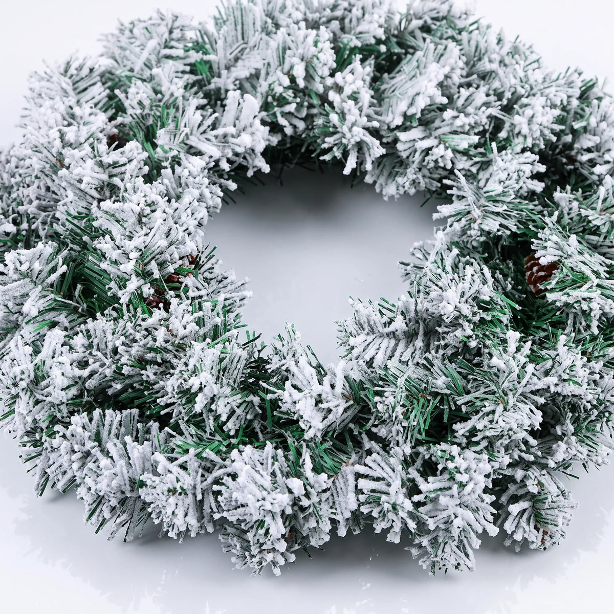 Christmas Wreath with Flocked Pine Needles and Snow-Covered Design for Front Door - Image 2