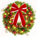 Christmas Wreath with Red Velvet Bow Artificial Pine Ornaments and Fairy Lights - Image 8