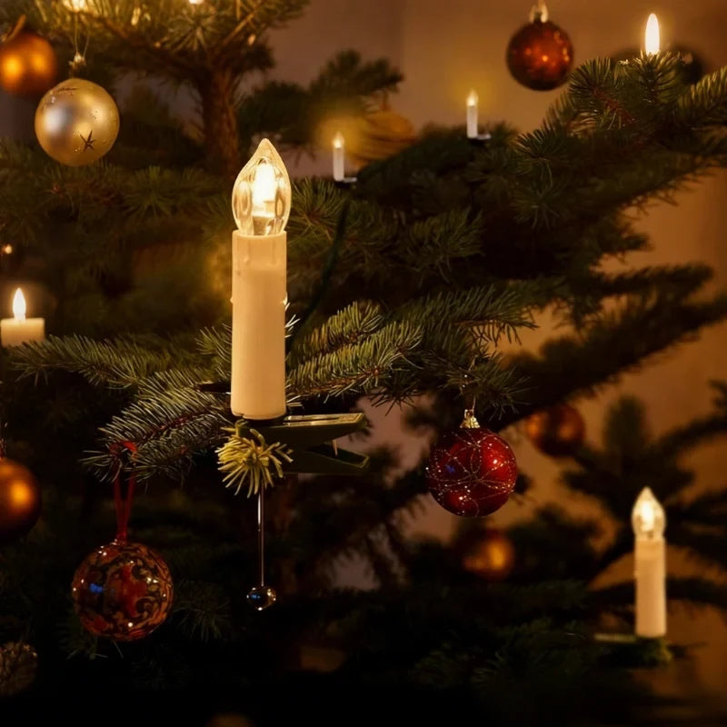 Cordless Clip-On Christmas Tree Lights with Warm White Flickering Candles - Image 1