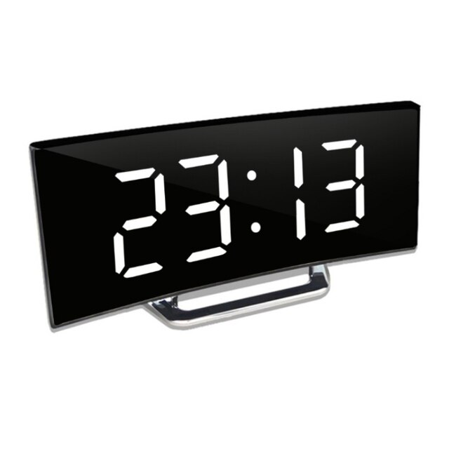 Digital Alarm Clock with Curved Mirror LED Display and Battery Powered Operation - Image 6