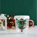 Double Wall Glass Mug Christmas Tree Shaped with Lid and Snowflake Design - Image 2