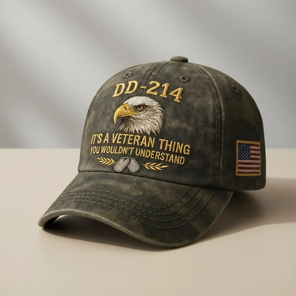 Embroidered Veteran Baseball Cap with Vintage Washed Cotton and Flag Patch - Image 1