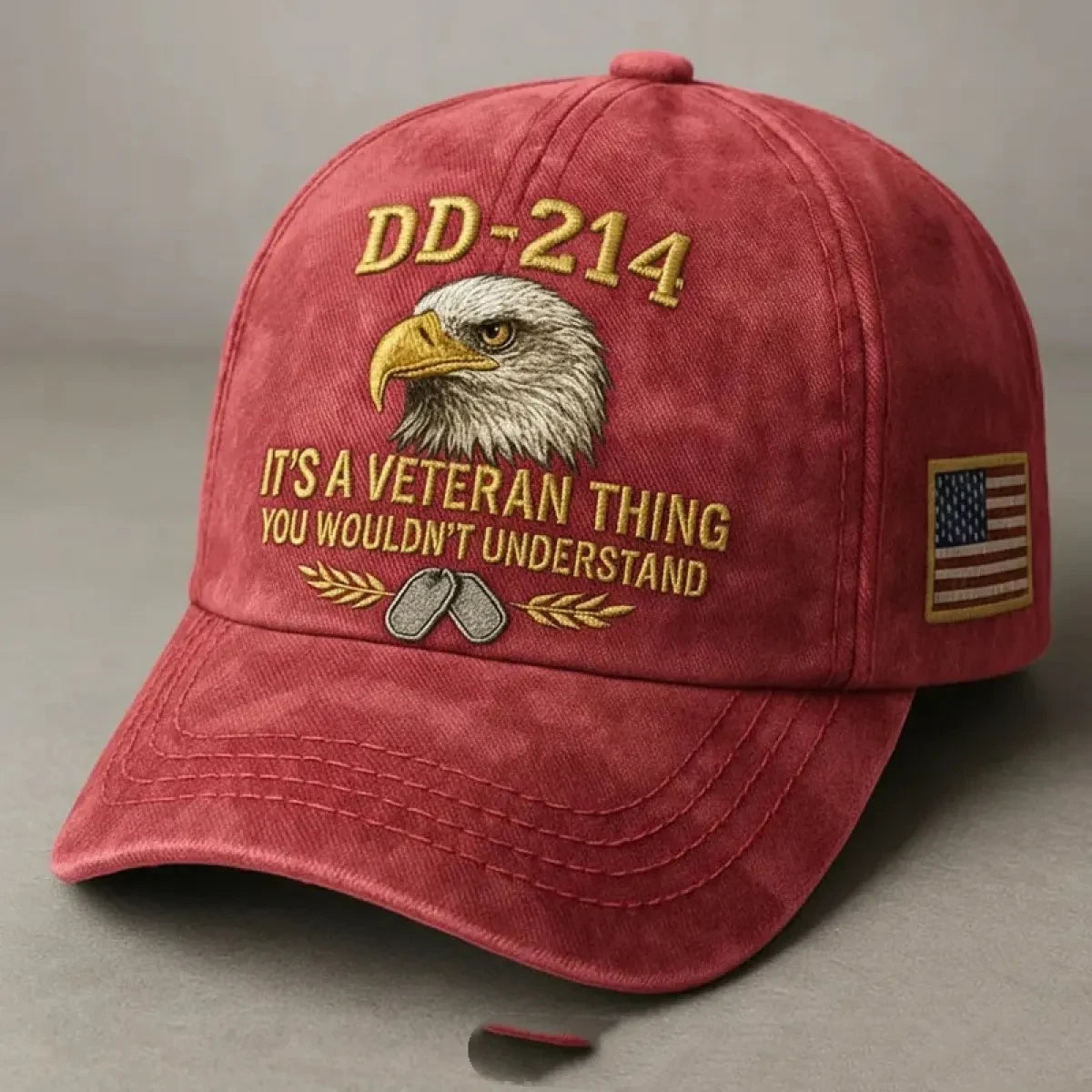 Embroidered Veteran Baseball Cap with Vintage Washed Cotton and Flag Patch - Image 10