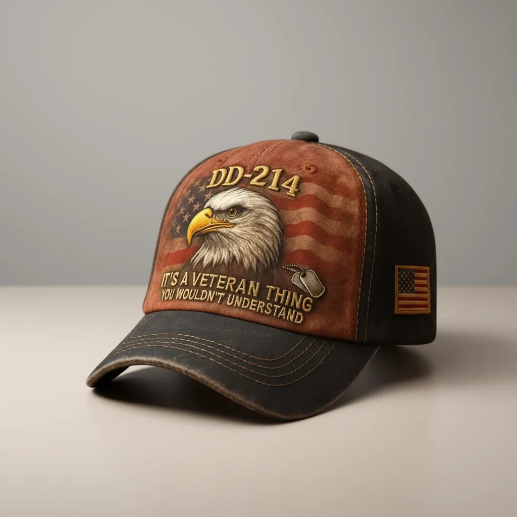 Embroidered Veteran Baseball Cap with Vintage Washed Cotton and Flag Patch - Image 2