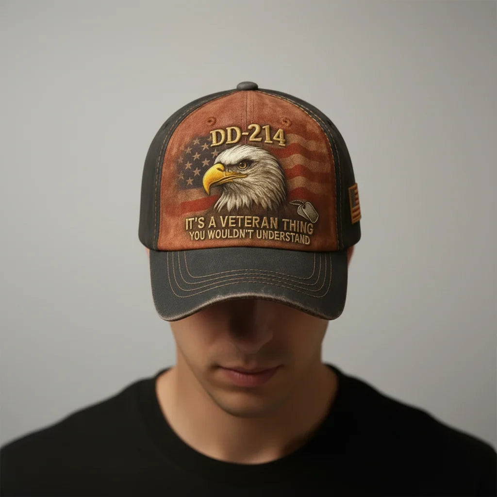 Embroidered Veteran Baseball Cap with Vintage Washed Cotton and Flag Patch - Image 3