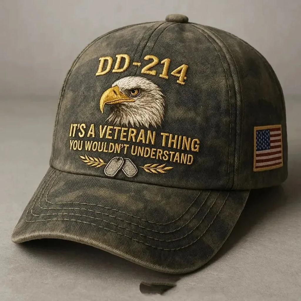 Embroidered Veteran Baseball Cap with Vintage Washed Cotton and Flag Patch - Image 4