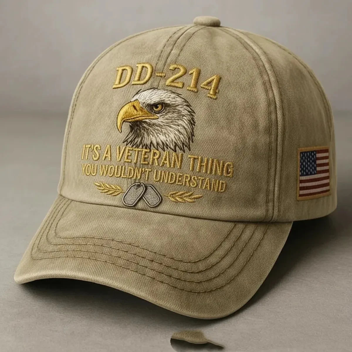 Embroidered Veteran Baseball Cap with Vintage Washed Cotton and Flag Patch - Image 7