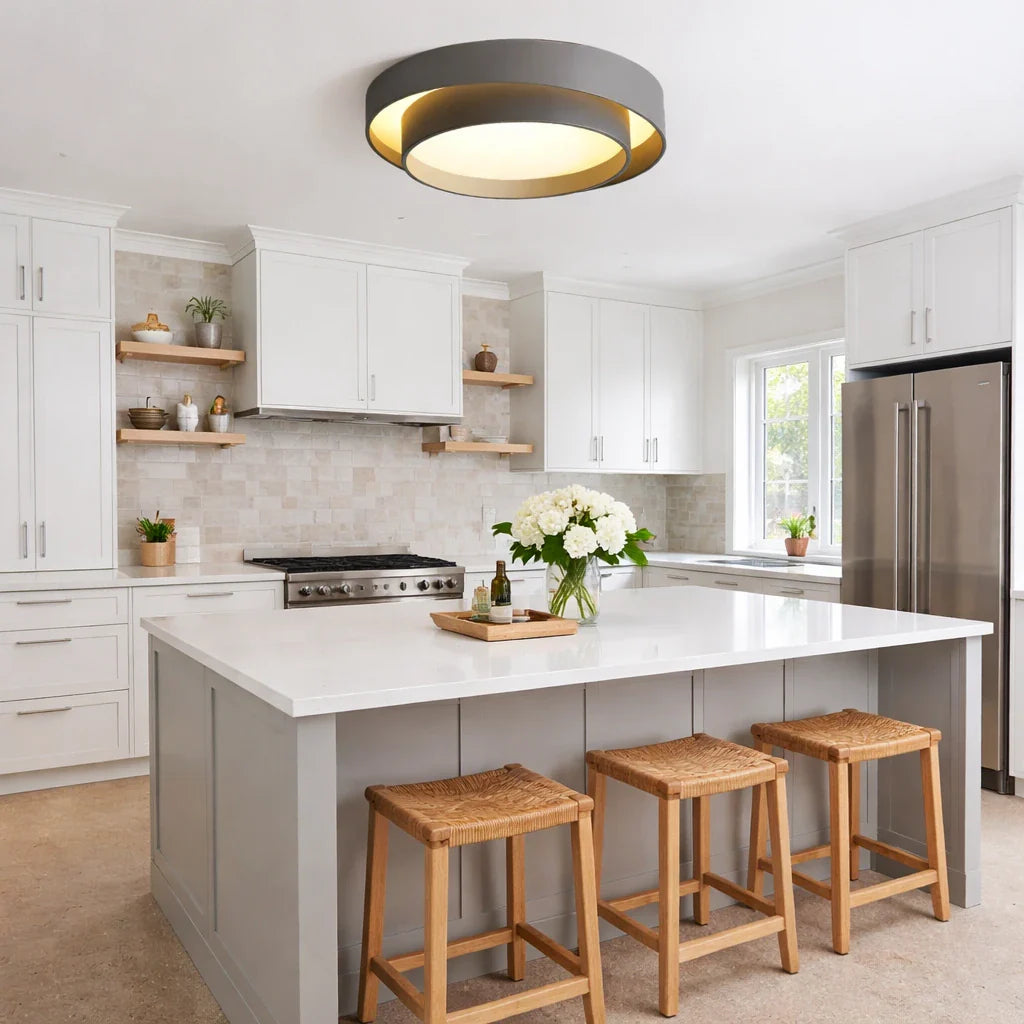 LED Oyster Light with Layered Circle Design Flush Mount Ceiling Light for Bedroom Hallway Kitchen