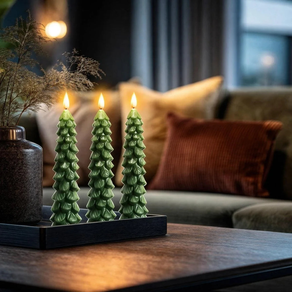 Flameless LED Taper Candles with Christmas Tree Shape and Remote Control Timer - Image 1