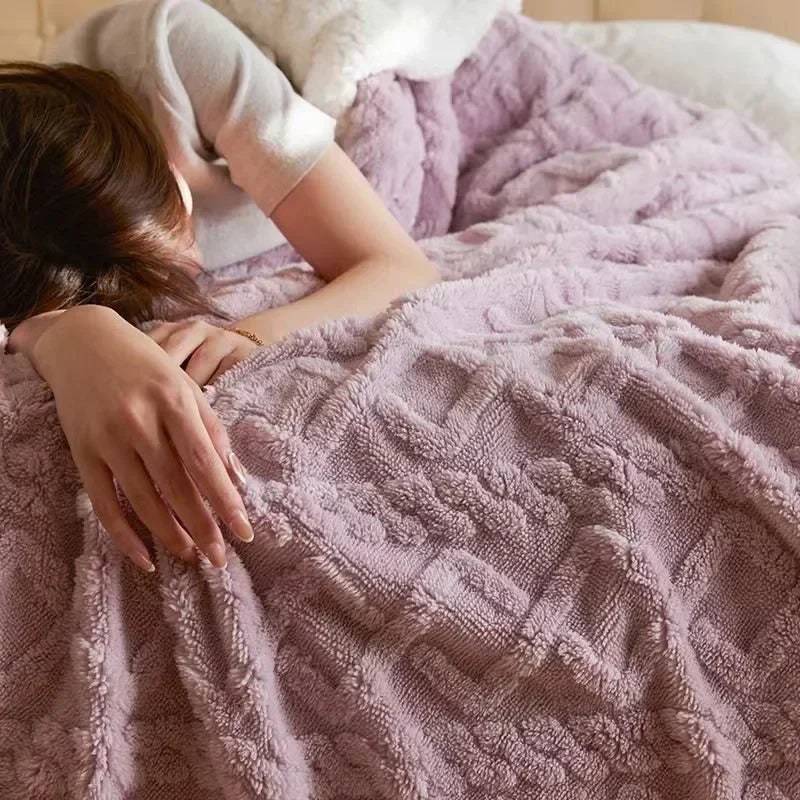 Fleece Throw Blanket with Reversible Sherpa and Cable Knit Texture - Image 3