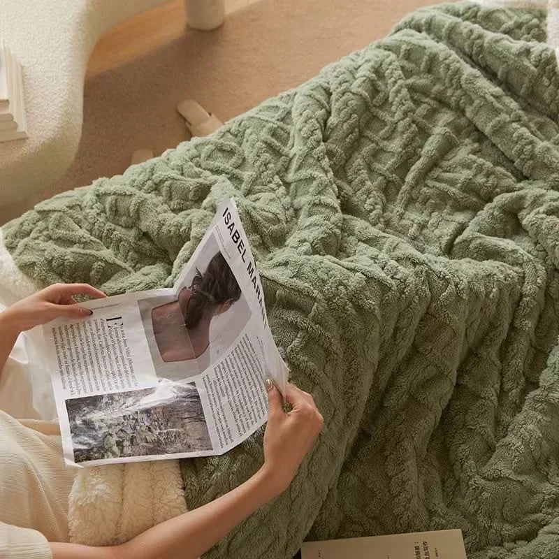Fleece Throw Blanket with Reversible Sherpa and Cable Knit Texture - Image 5