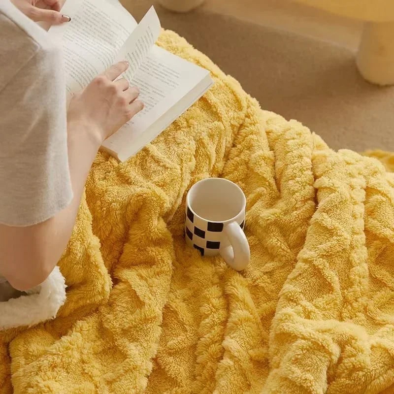 Fleece Throw Blanket with Reversible Sherpa and Cable Knit Texture - Image 6