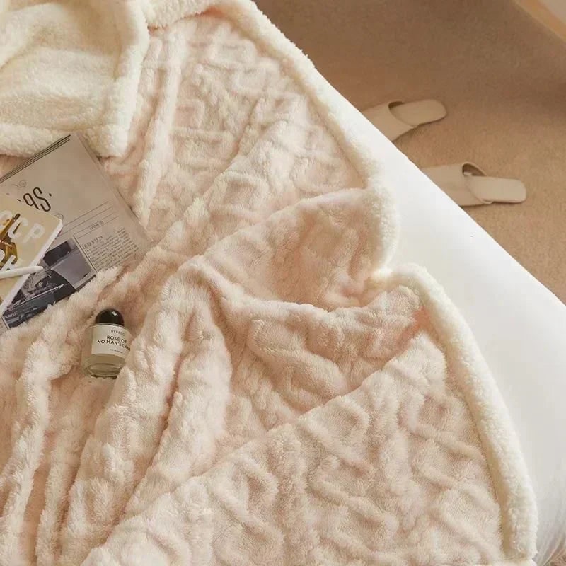 Fleece Throw Blanket with Reversible Sherpa and Cable Knit Texture - Image 9