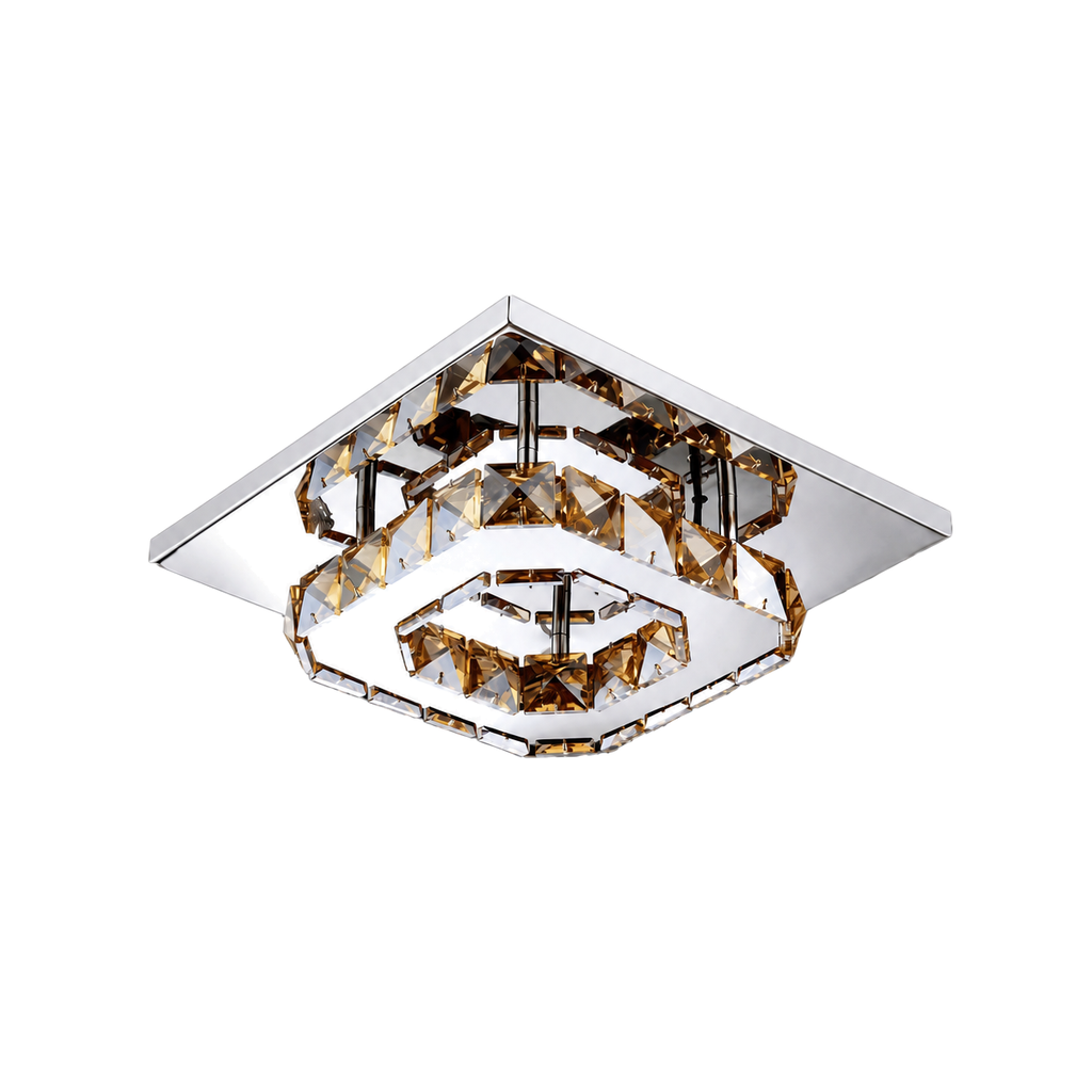 Flush Mount Ceiling Light with Faceted Crystal and Square Design for Bedroom Kitchen Dining Room - Image 1