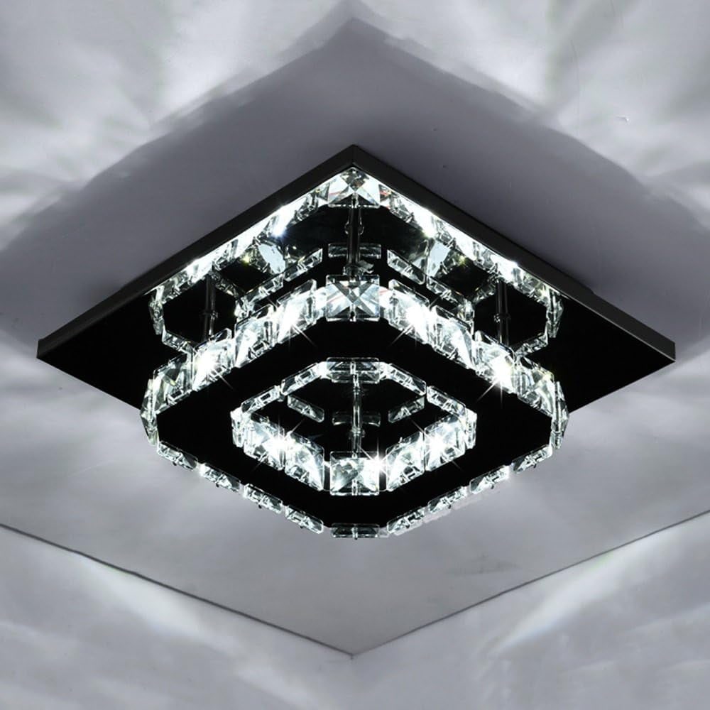 Flush Mount Ceiling Light with Faceted Crystal and Square Design for Bedroom Kitchen Dining Room - Image 12