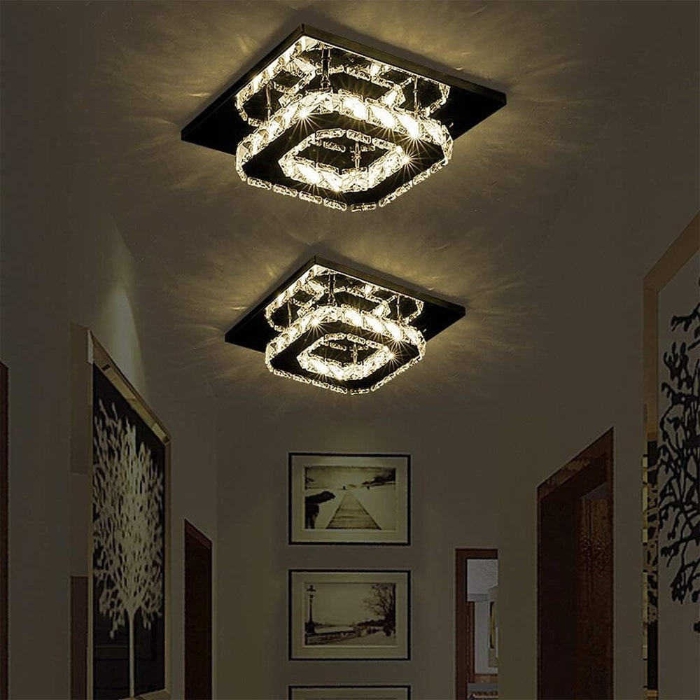 Flush Mount Ceiling Light with Faceted Crystal and Square Design for Bedroom Kitchen Dining Room - Image 13