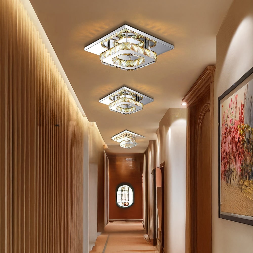 Flush Mount Ceiling Light with Faceted Crystal and Square Design for Bedroom Kitchen Dining Room - Image 16