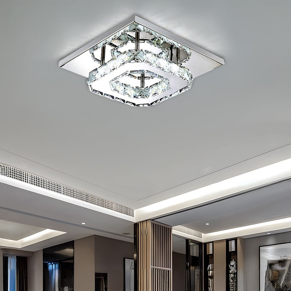 Flush Mount Ceiling Light with Faceted Crystal and Square Design for Bedroom Kitchen Dining Room - Image 17
