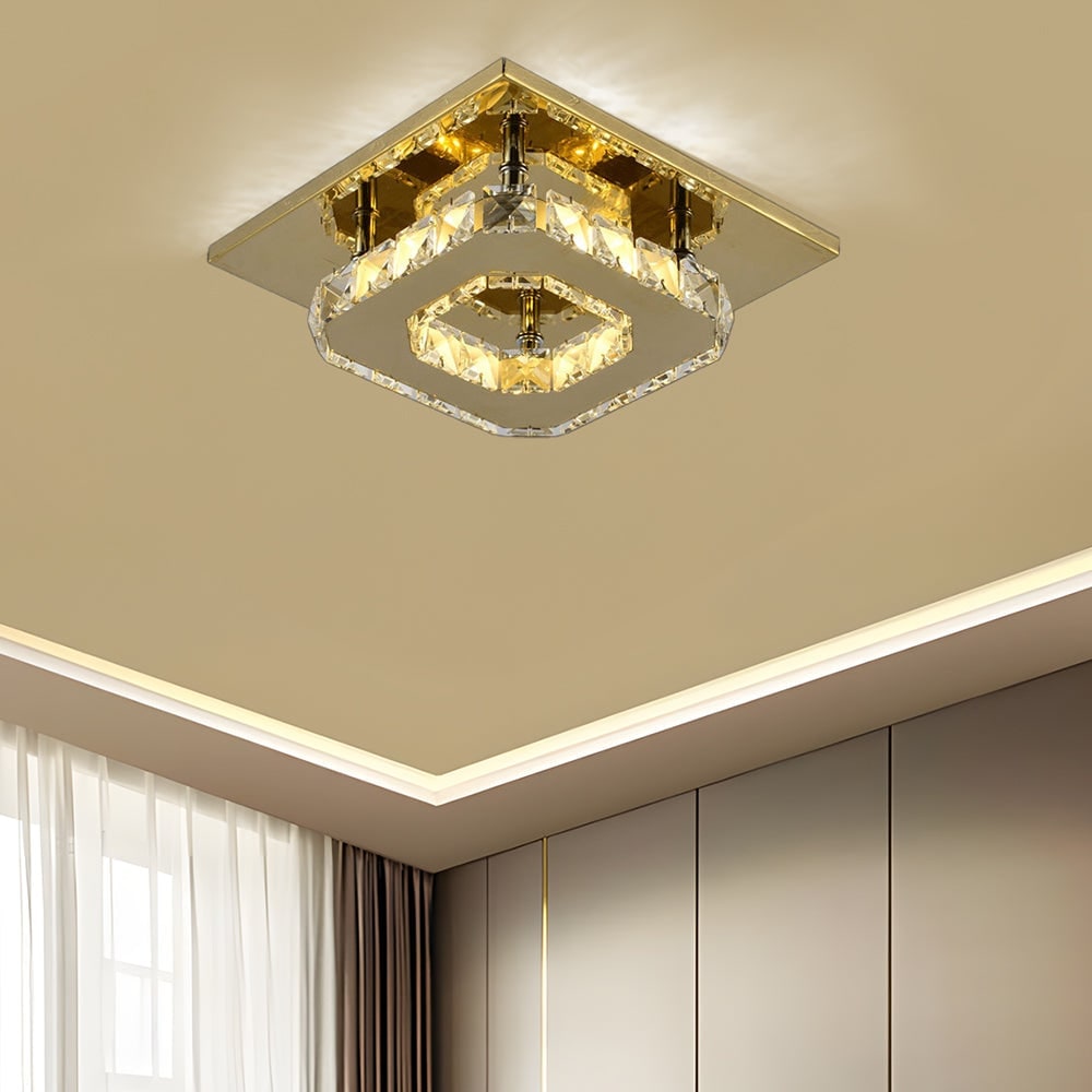 Flush Mount Ceiling Light with Faceted Crystal and Square Design for Bedroom Kitchen Dining Room - Image 18