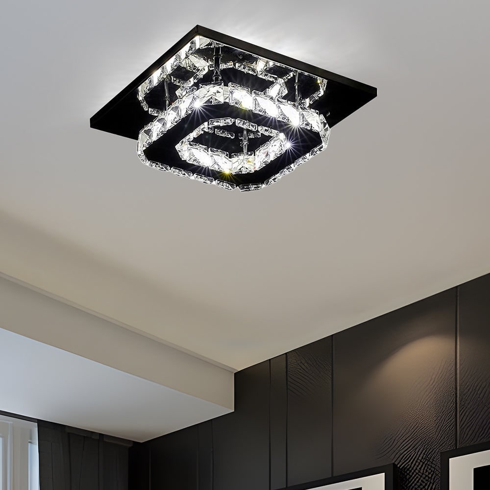 Flush Mount Ceiling Light with Faceted Crystal and Square Design for Bedroom Kitchen Dining Room - Image 19