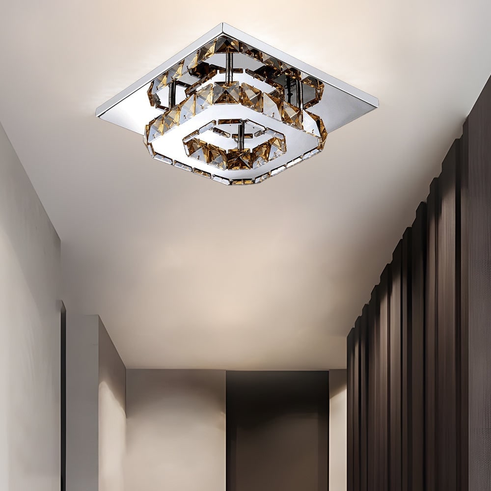 Flush Mount Ceiling Light with Faceted Crystal and Square Design for Bedroom Kitchen Dining Room - Image 2