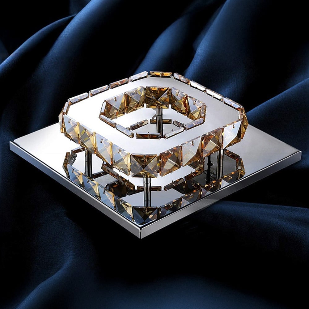 Flush Mount Ceiling Light with Faceted Crystal and Square Design for Bedroom Kitchen Dining Room - Image 3