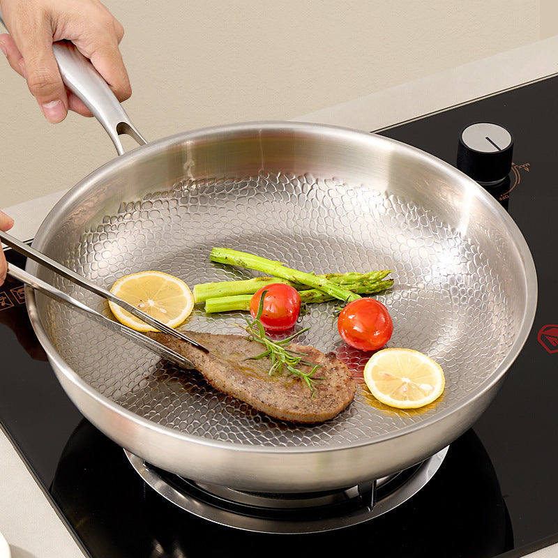 Frying Pan with Stainless Steel Construction and Hammered Interior - Image 1