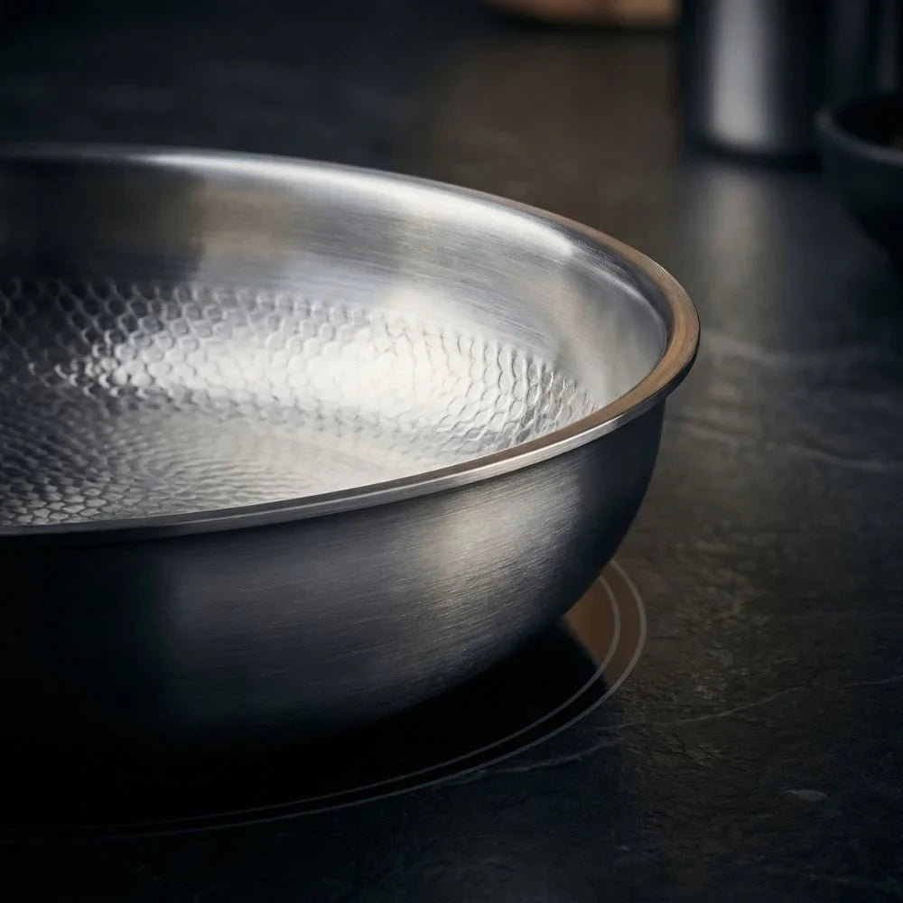 Frying Pan with Stainless Steel Construction and Hammered Interior - Image 4