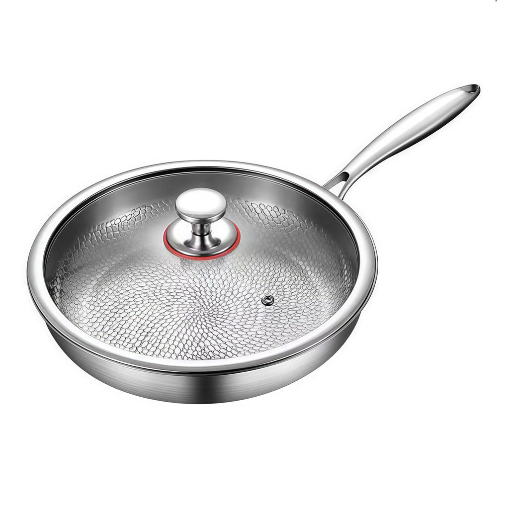 Frying Pan with Stainless Steel Construction and Hammered Interior - Image 5