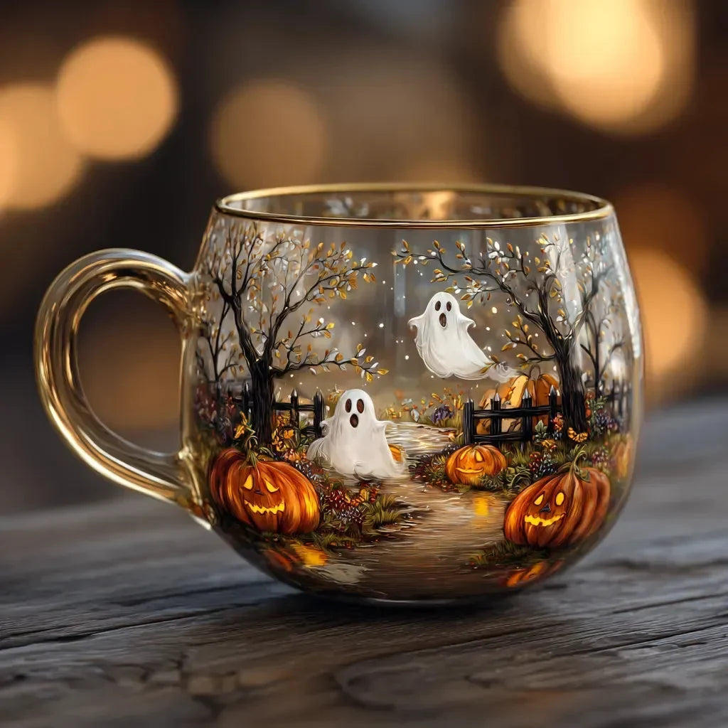 Glass Mug with Festive Holiday Illustrations and Gold-Finished Handle 8 Oz Coffee Cup - Image 6