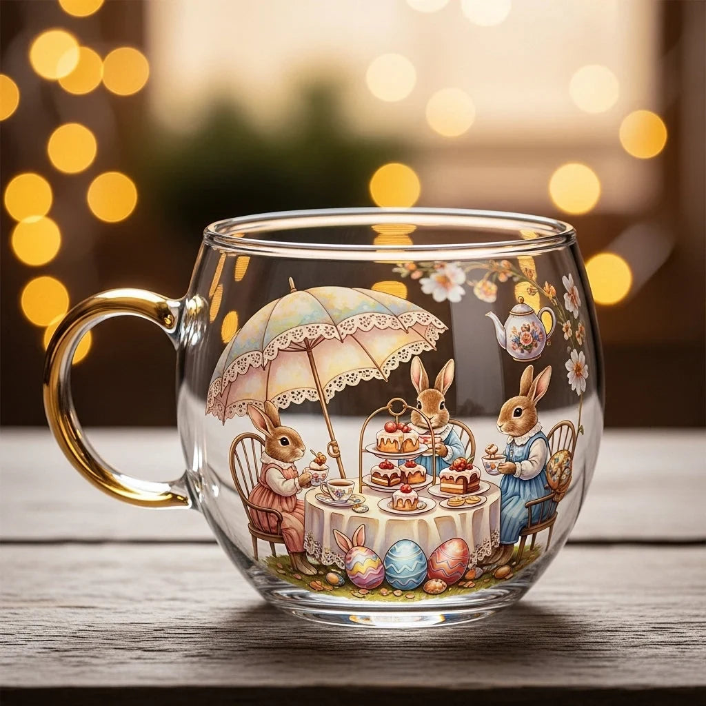 Glass Mug with Festive Holiday Illustrations and Gold-Finished Handle 8 Oz Coffee Cup - Image 7