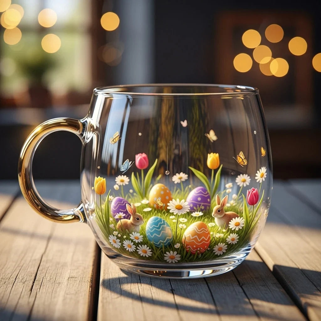 Glass Mug with Festive Holiday Illustrations and Gold-Finished Handle 8 Oz Coffee Cup - Image 8