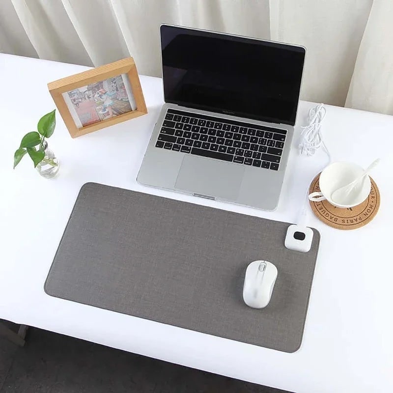 Heated Desk Mat with Adjustable Temperature Control and Stitched Linen Surface - Image 1