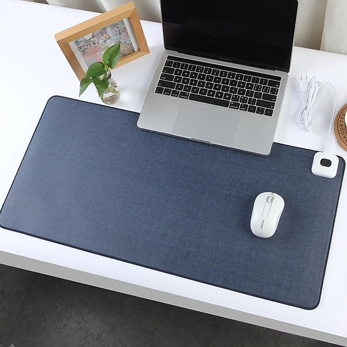 Heated Desk Mat with Adjustable Temperature Control and Stitched Linen Surface - Image 3