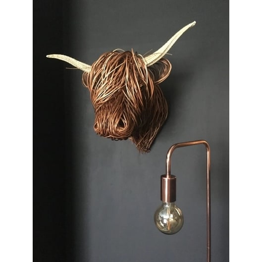 Highland Cow Wall Decor Handmade Head Sculpture with Woven Wire and Rustic Finish - Image 1