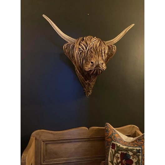 Highland Cow Wall Decor Handmade Head Sculpture with Woven Wire and Rustic Finish - Image 7