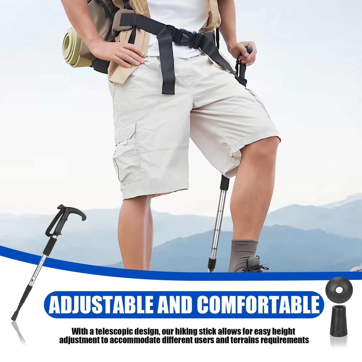 Hiking Trekking Pole Collapsible Telescopic with Adjustable Length and Ergonomic T-Handle - Image 5