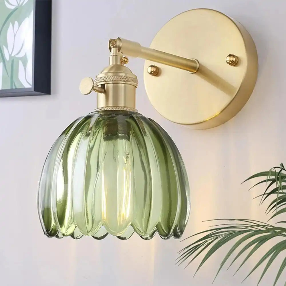 Applique murale avec abat-jour en verre en forme de tulipe et éclairage vintage de chevet