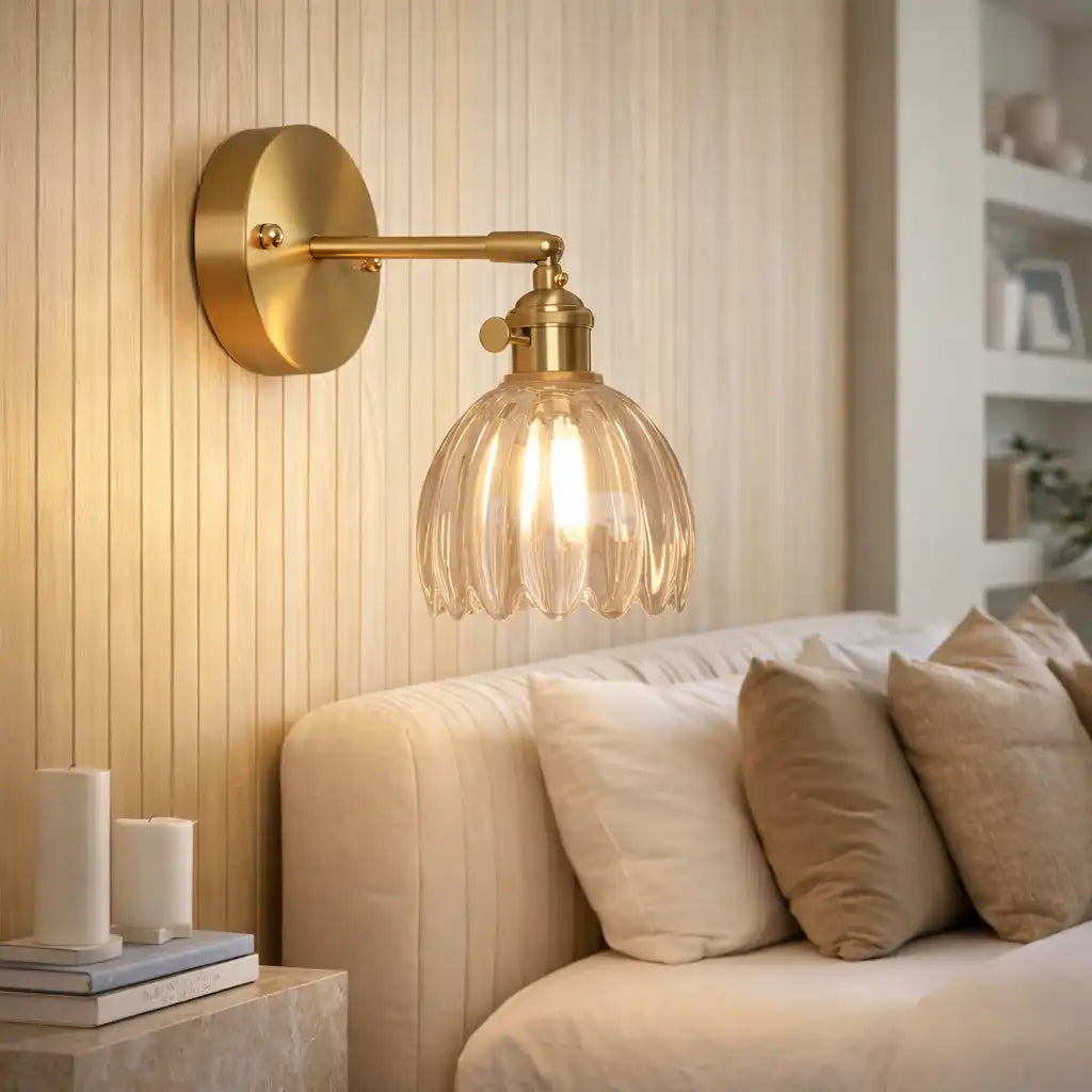 Aplique de pared con pantalla de vidrio en forma de tulipán e iluminación vintage para junto a la cama