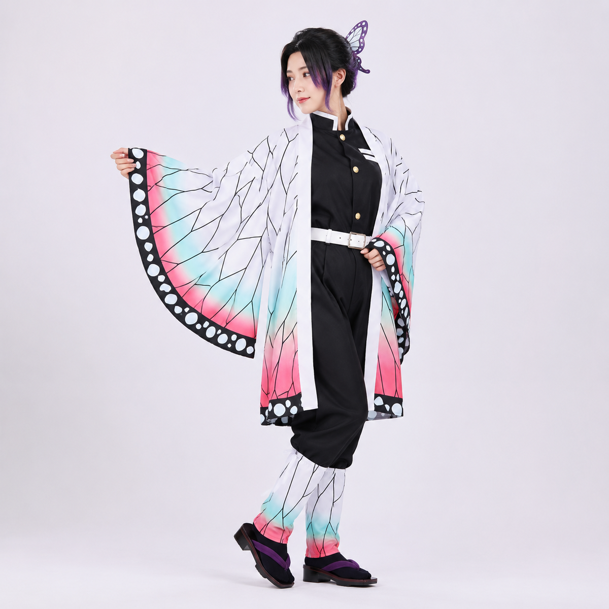 Kids' Anime Cosplay Costume with Butterfly Kimono Coat High-Collar Shirt and Accessories Five-Piece Set - Image 2