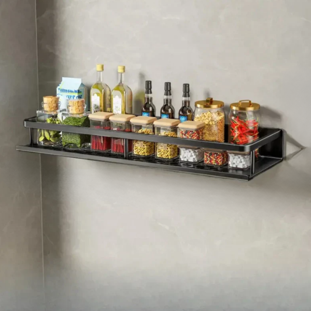 Kitchen Spice Rack Wall Mounted with Towel Bar and Sliding Hooks - Image 1