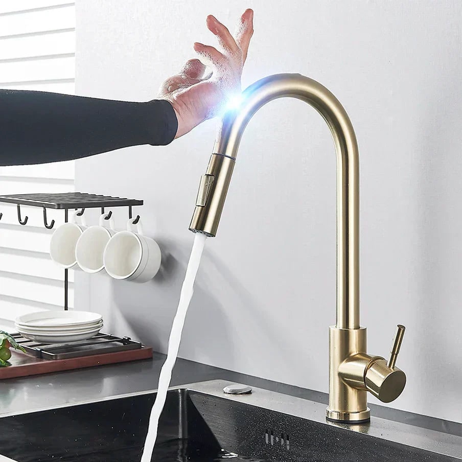 Kitchen Water Faucet with Touch Sensor Pull-Out Sprayer and Single Lever Handle - Image 2