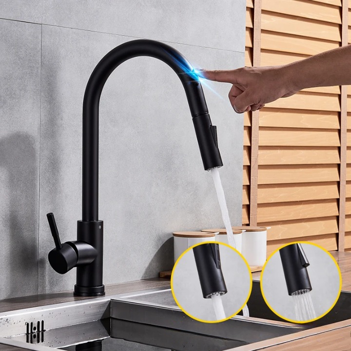 Kitchen Water Faucet with Touch Sensor Pull-Out Sprayer and Single Lever Handle - Image 4